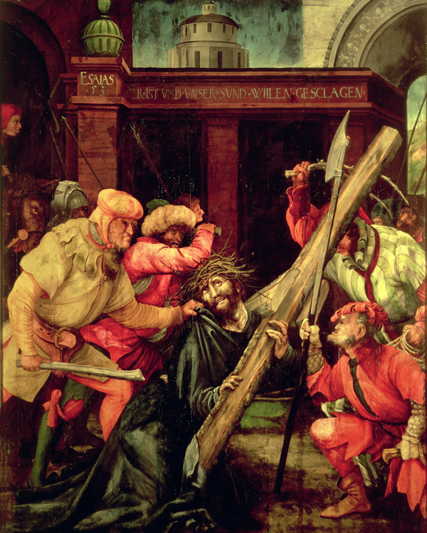 Matthias Grünewald, Trasporto della Croce (1527), olio su tavola, particolare. Karlsruhe, Kunsthalle (Bridgeman/Alinari)